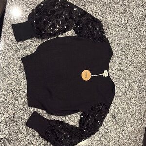 Black BiBi Sweater with Sequin Sleeves